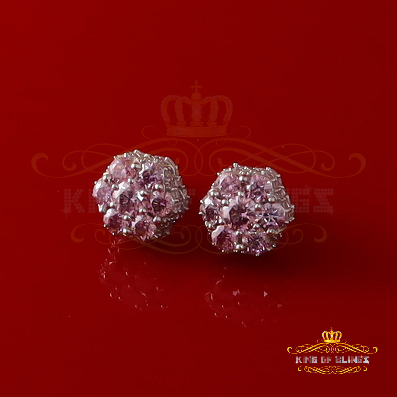 King of Bling's Men/Women's 925 Silver White 2.50ct VVS D Pink Moissanite 7 stone Stud Earrings