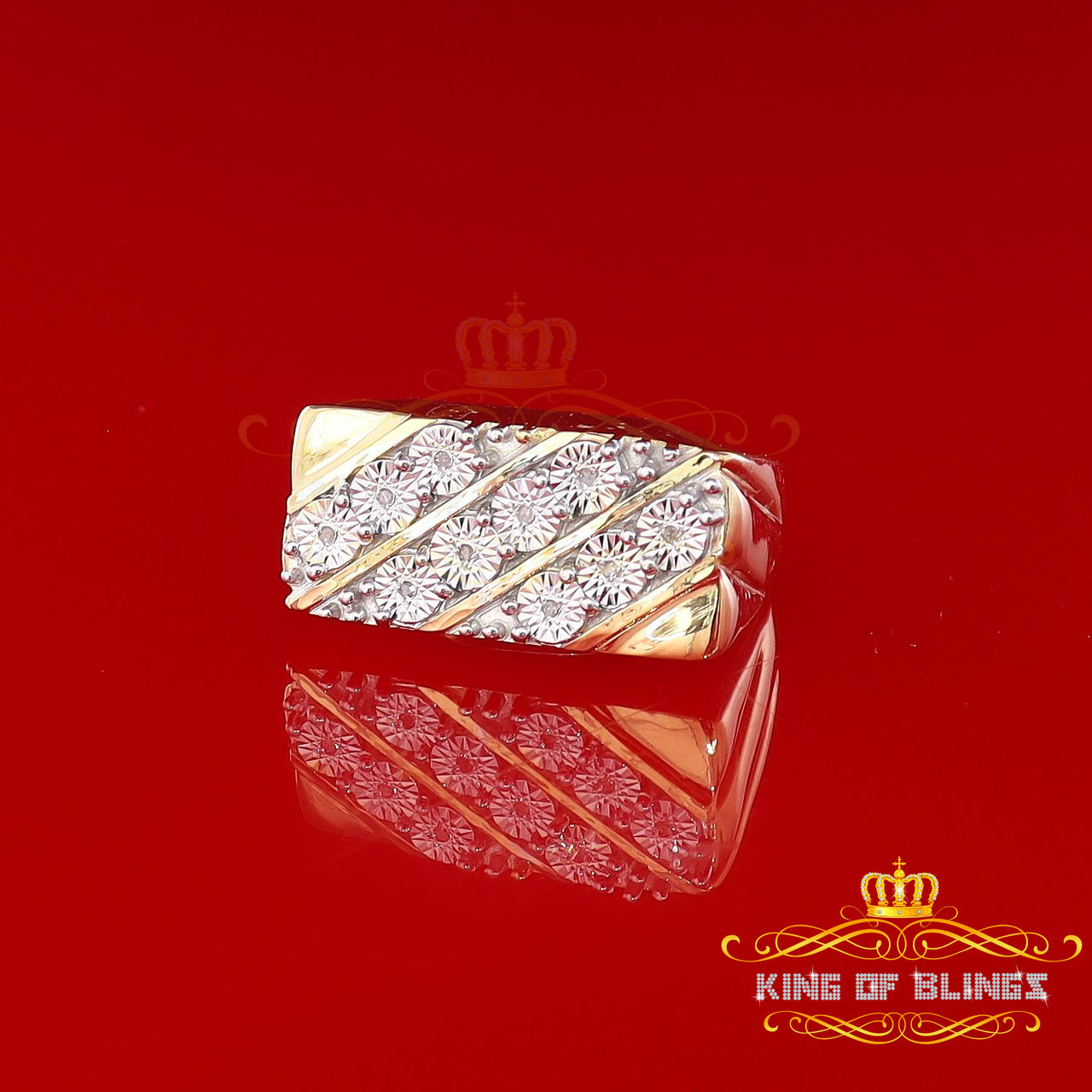 King Of Bling's 0.05CT Real Diamond 925 Silver Yellow Rectangle Band shape with Men's Ring Sz 11