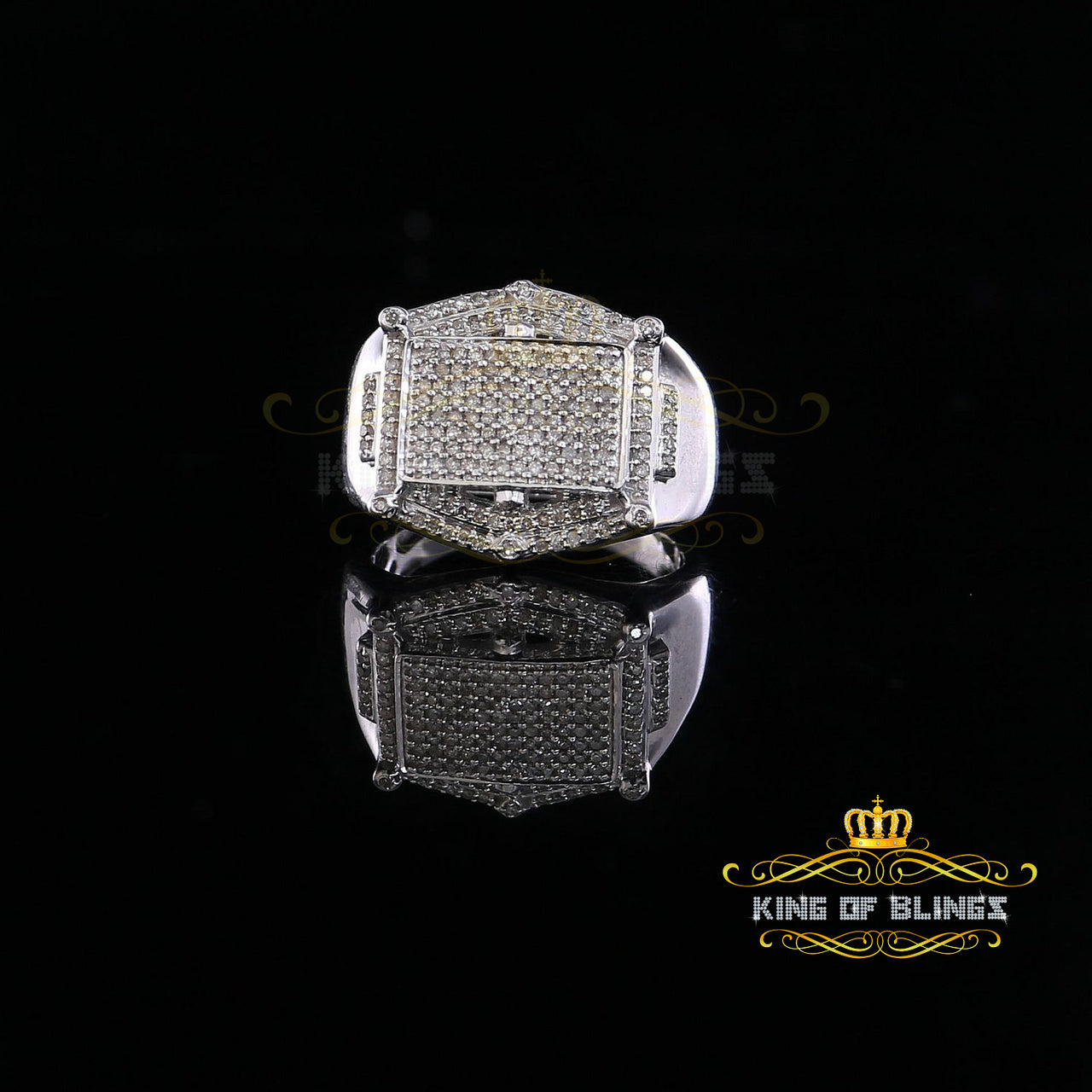 King Of Bling's Real Diamond 0.66 CT 925 Sterling Silver White Rectangle Men's Ring Size 11