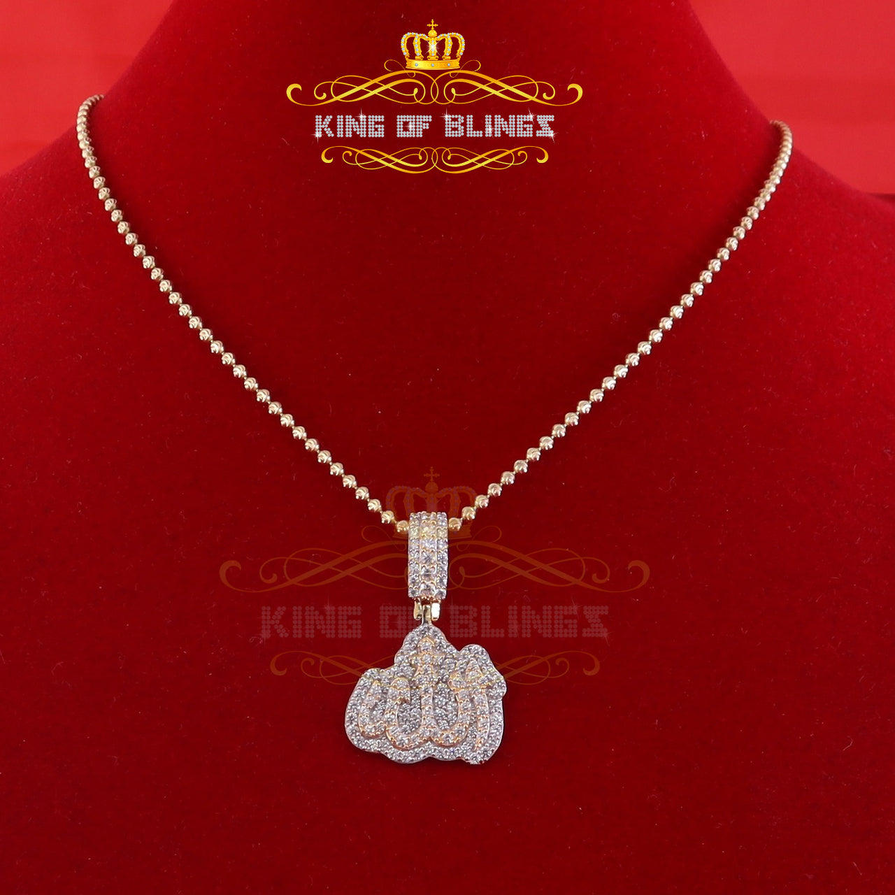 925 Sterling Yellow Silver Special Offer@ ALLAH Pendant 3.14ct Cubic Zirconia KING OF BLINGS