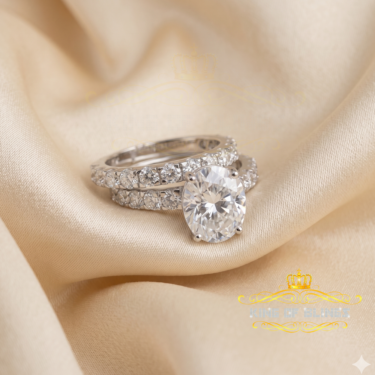 King of Bling's White 7.00ct Moissanite 925 Silver Mens/Women Bridal Rings Oval Shape Size 8 KING OF BLINGS