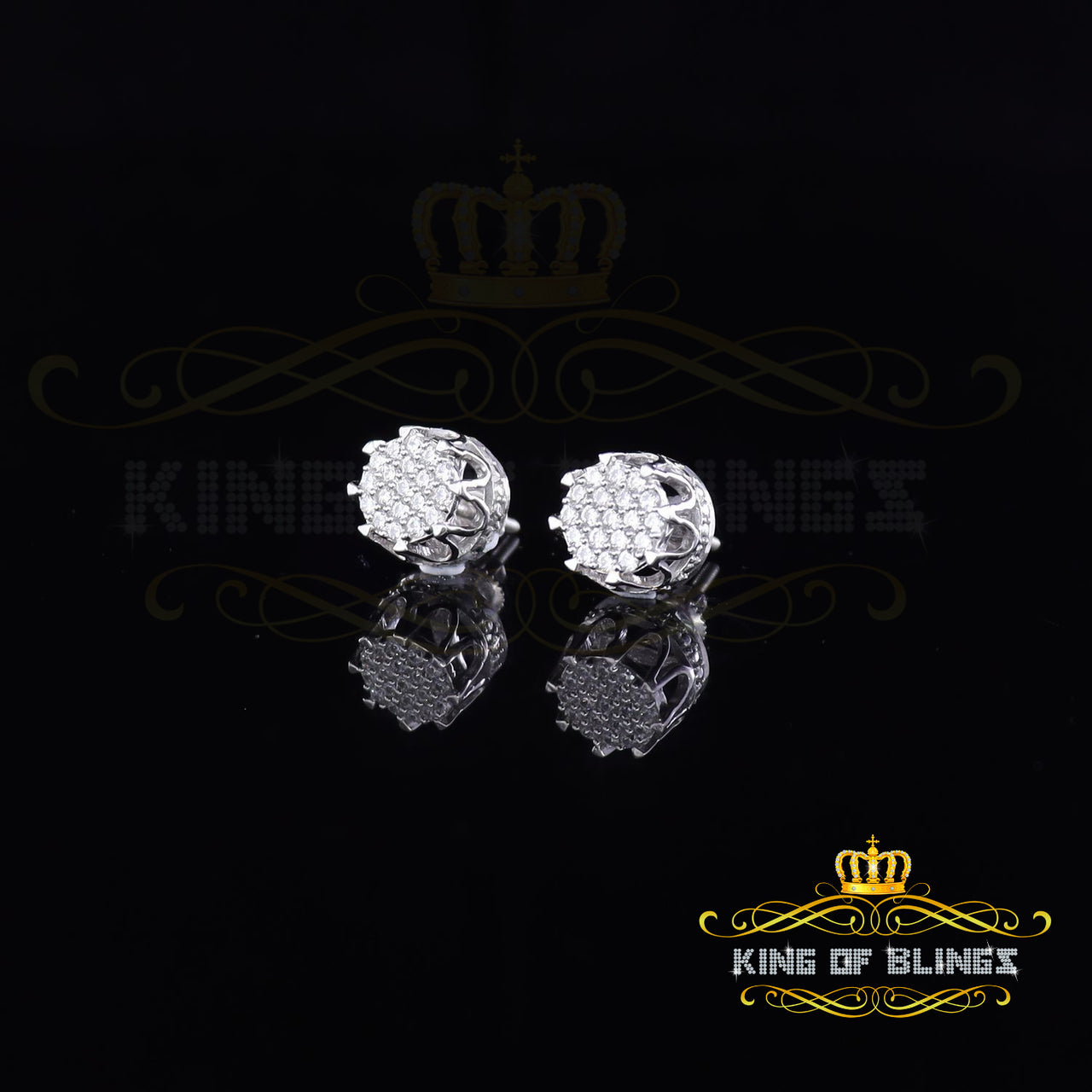 King of Bling's 925 White Sterling Silver 0.58ct Cubic Zirconia Women's Hip Hop Flower Earrings
