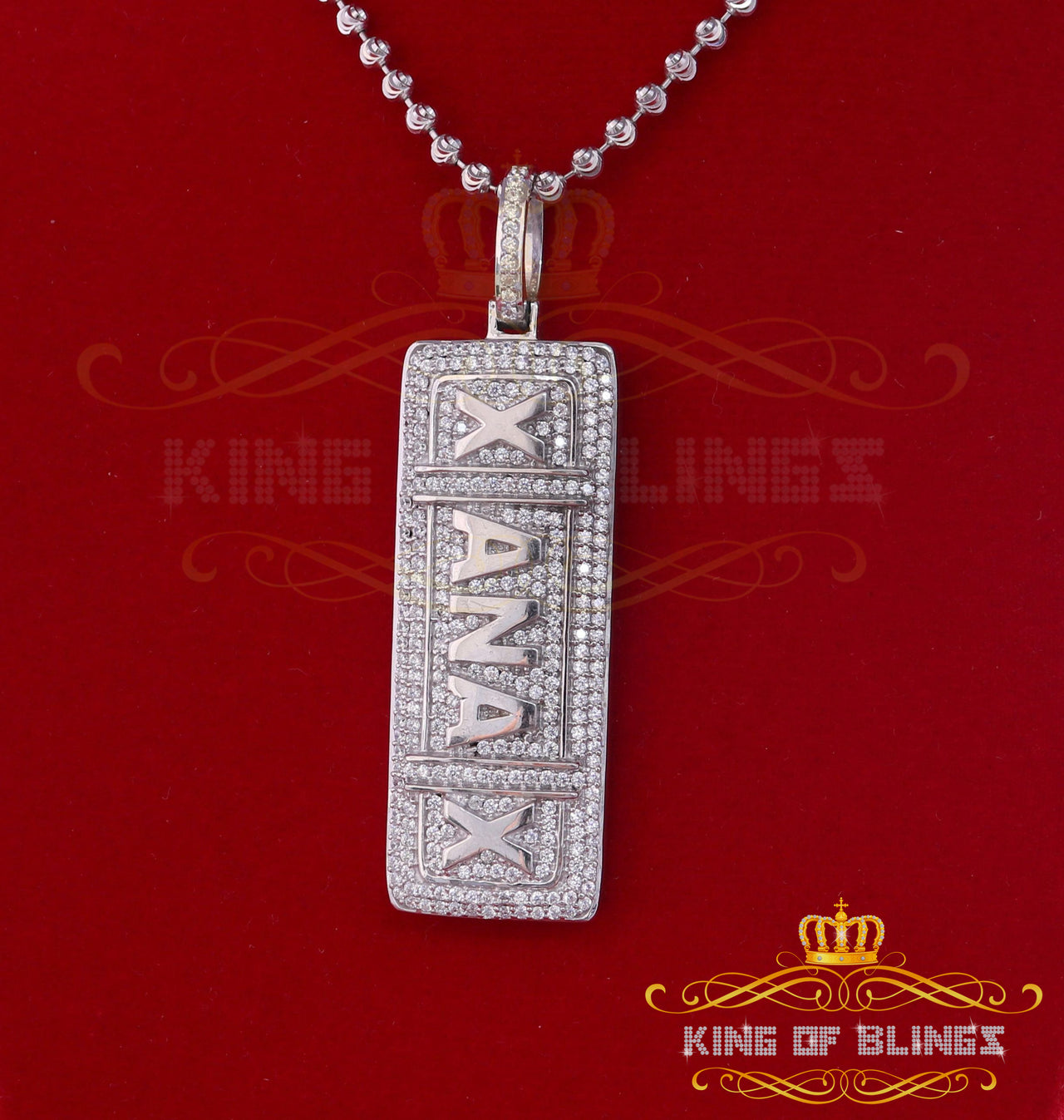 White 925 Silver Pendant with Necklace XAMAX Letter Shape 3.05ct Cubic Zirconia KING OF BLINGS