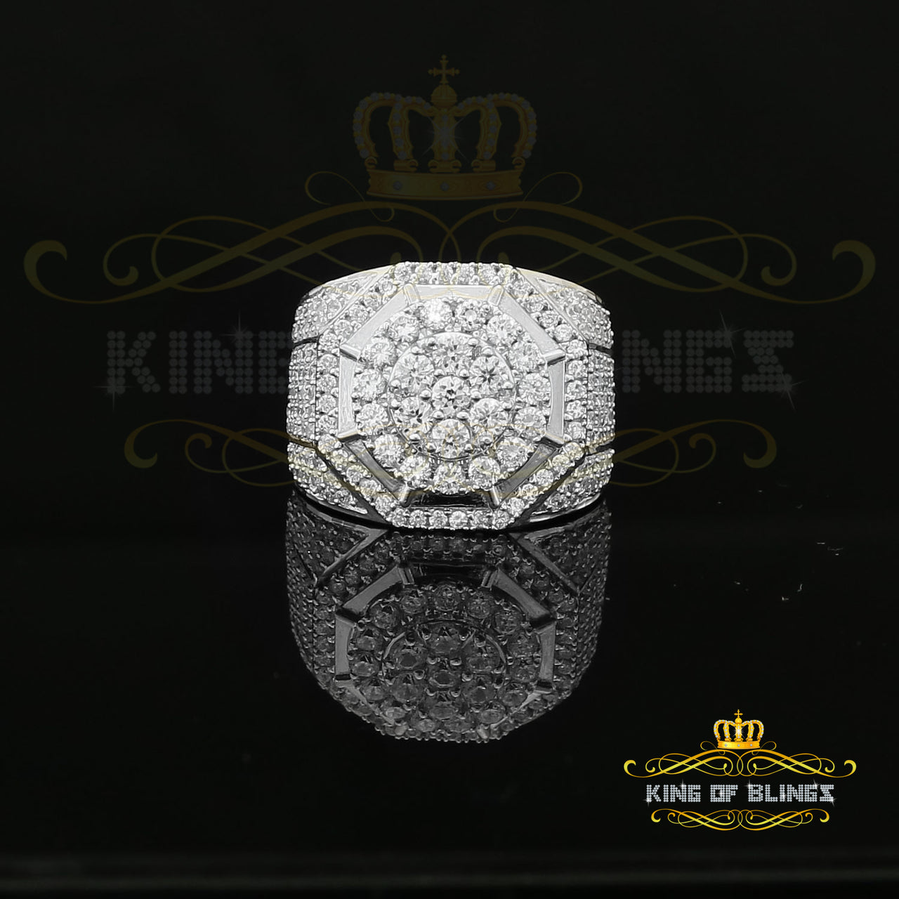 925 Silver White 8.40ct Cubic Zirconia Men's Adjustable Ring From Size 10 to 12 KING OF BLINGS