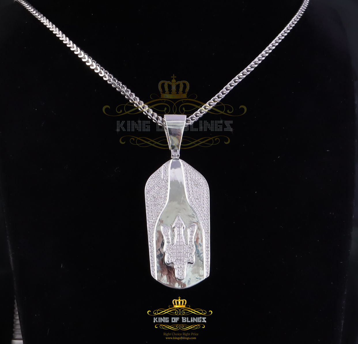King Of Bling's New Real 0.33ct Diamond Silver Trident White Charm Fashion Necklace Pendant KING OF BLINGS