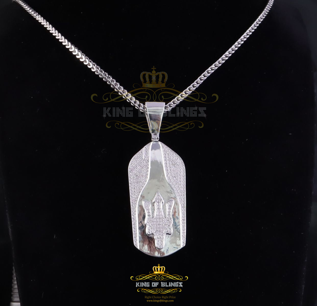 King Of Bling's New Real 0.33ct Diamond Silver Trident White Charm Fashion Necklace Pendant