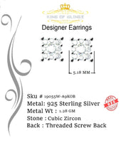 King of Bling's Hip Hop 925 White Silver Screw Back 0.6ct Cubic Zirconia Women's Square Earrings KING OF BLINGS