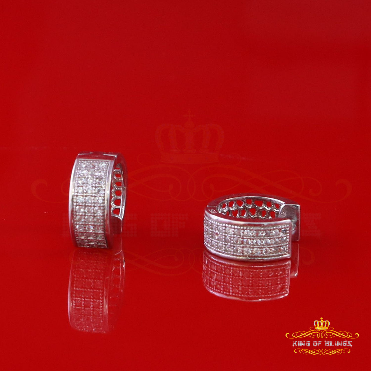 King of Bling's Hip Hop White 925 Silver 0.66ct Cubic Zirconia Women's & Men's Hoop Earrings