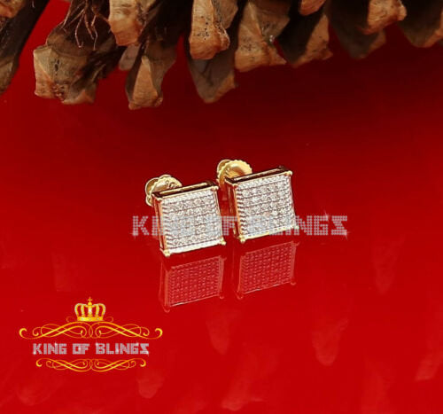 King Of Bling's Real 10k Yellow Gold with 0.15CT Real Diamonds Men's/Women's Square Stud Earring