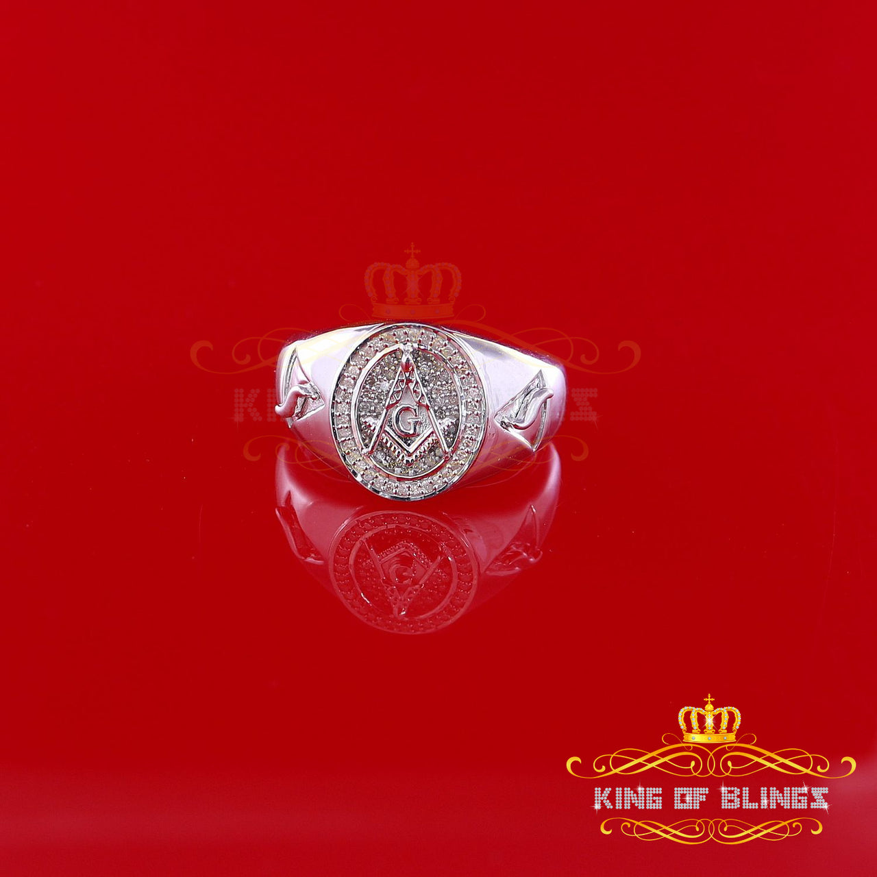 King Of Bling's 0.50CT Real Diamond 925 Sterling Silver White Fashion Masonic Men's Ring Size 12