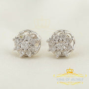 King Of Bling's 925 Sterling Silver White 0.10ct Diamond For Men's/Women's Stud Floral Earrings KING OF BLINGS