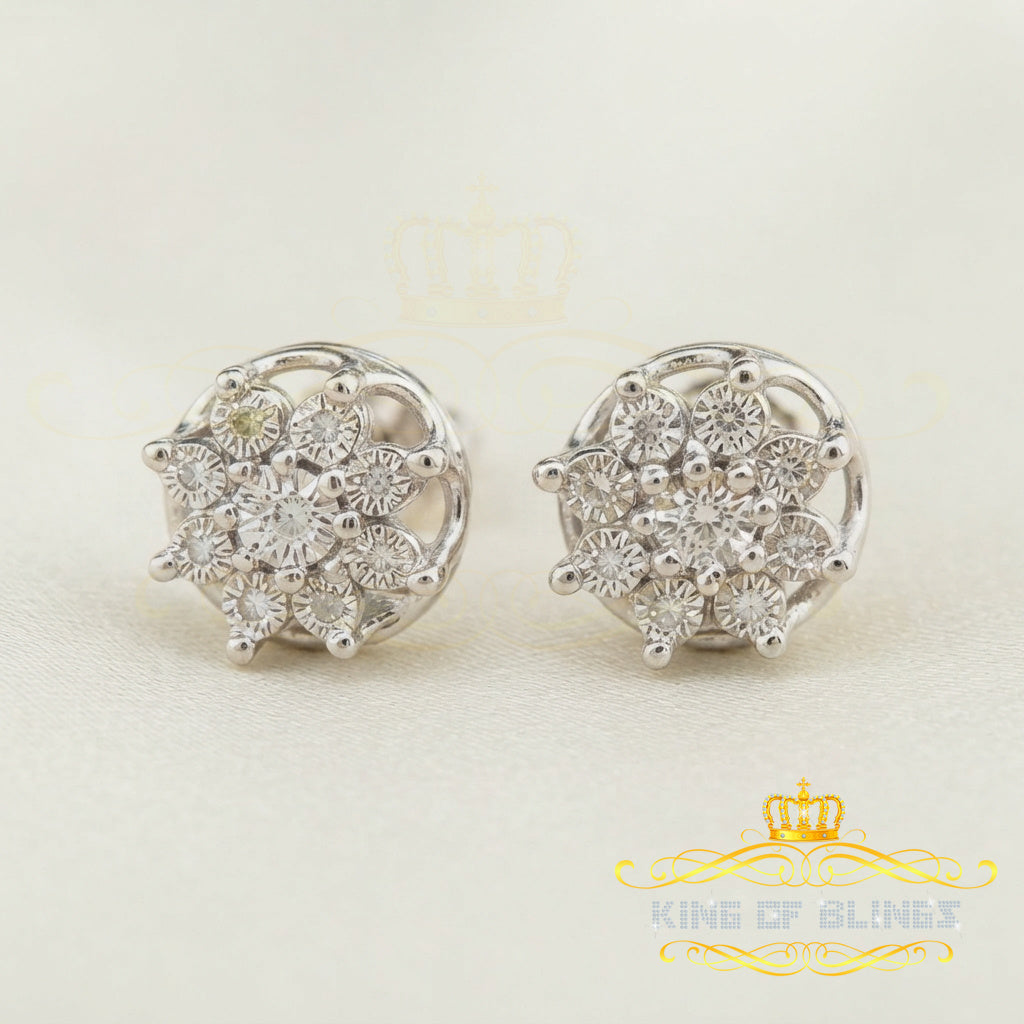 King Of Bling's 925 Sterling Silver White 0.10ct Diamond For Men's/Women's Stud Floral Earrings KING OF BLINGS