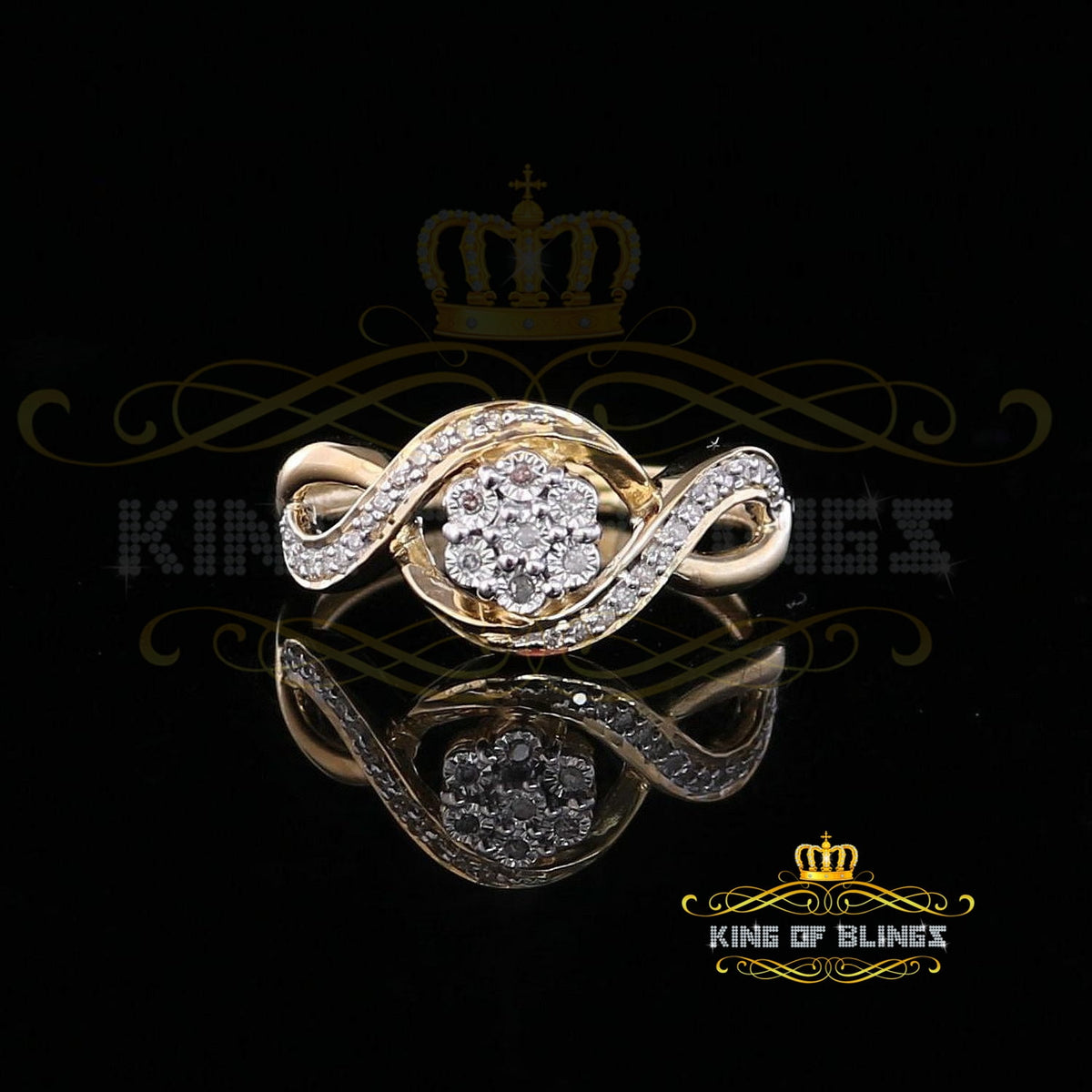 King Of Bling's 0.15 CT Real Diamond Womens Sterling Silver Yellow Ring Size 7.00 oval shape kingofblings