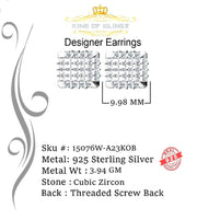 King of Blings- Cubic Zirconia 925 White Silver Screw Back1.95ct Hip Hop Square Women's Earrings KING OF BLINGS