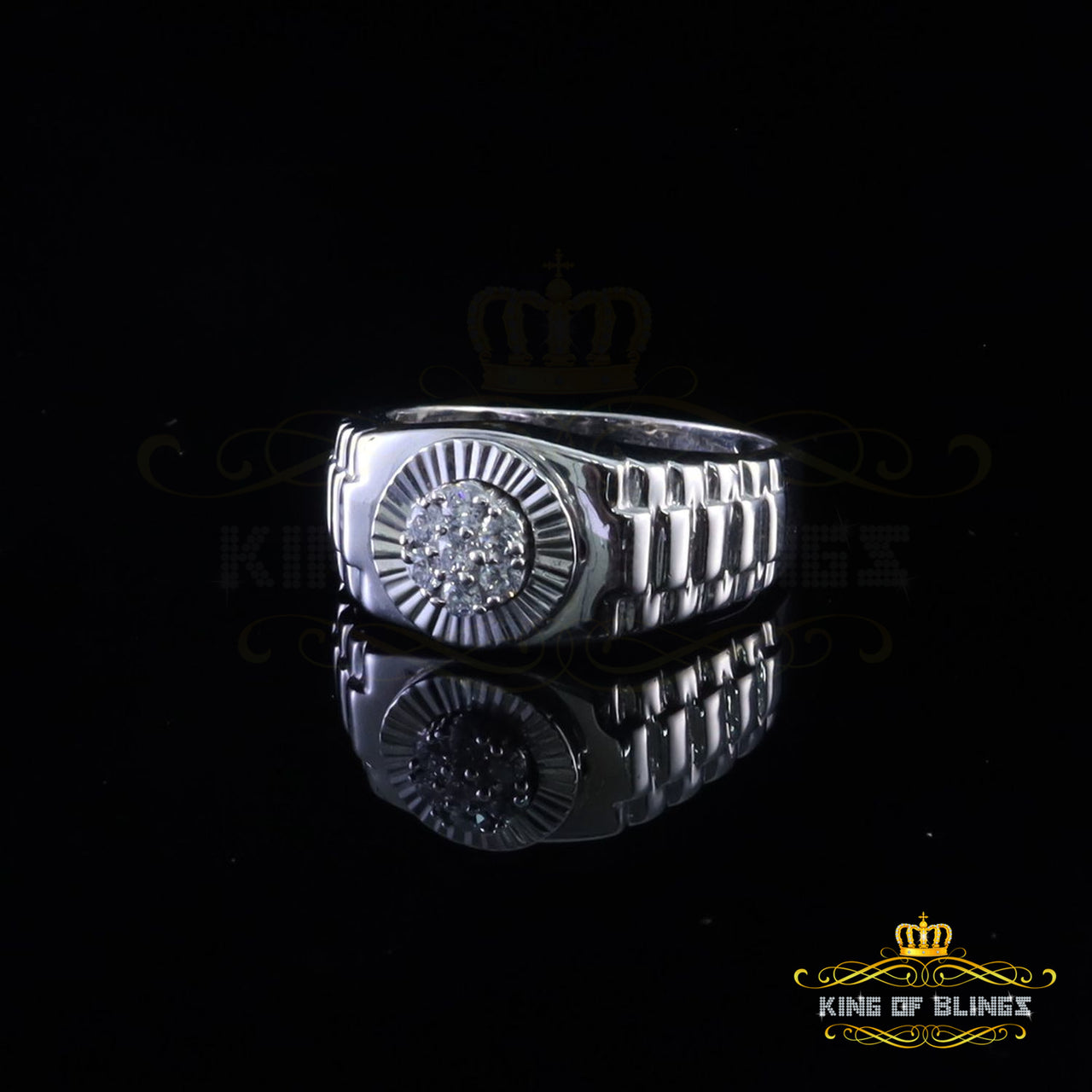 King Of Bling's925 Sterling White Silver Round Cubic Zirconia 0.30ct Shiny Men's Ring size 9