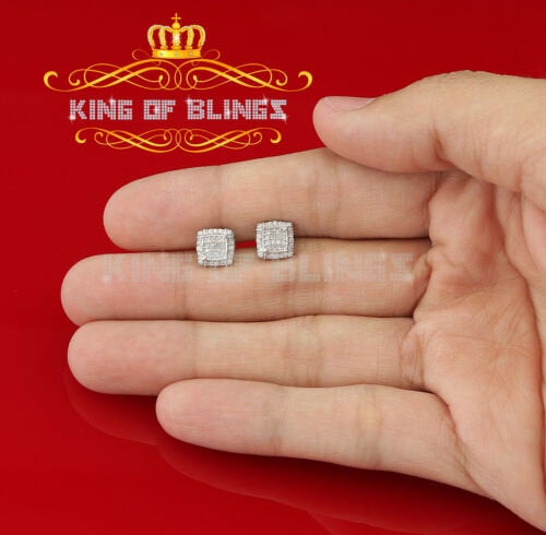 King Of Bling's 0.25ct Diamond 925 Sterling Silver White Square Earring For Men's / Women's