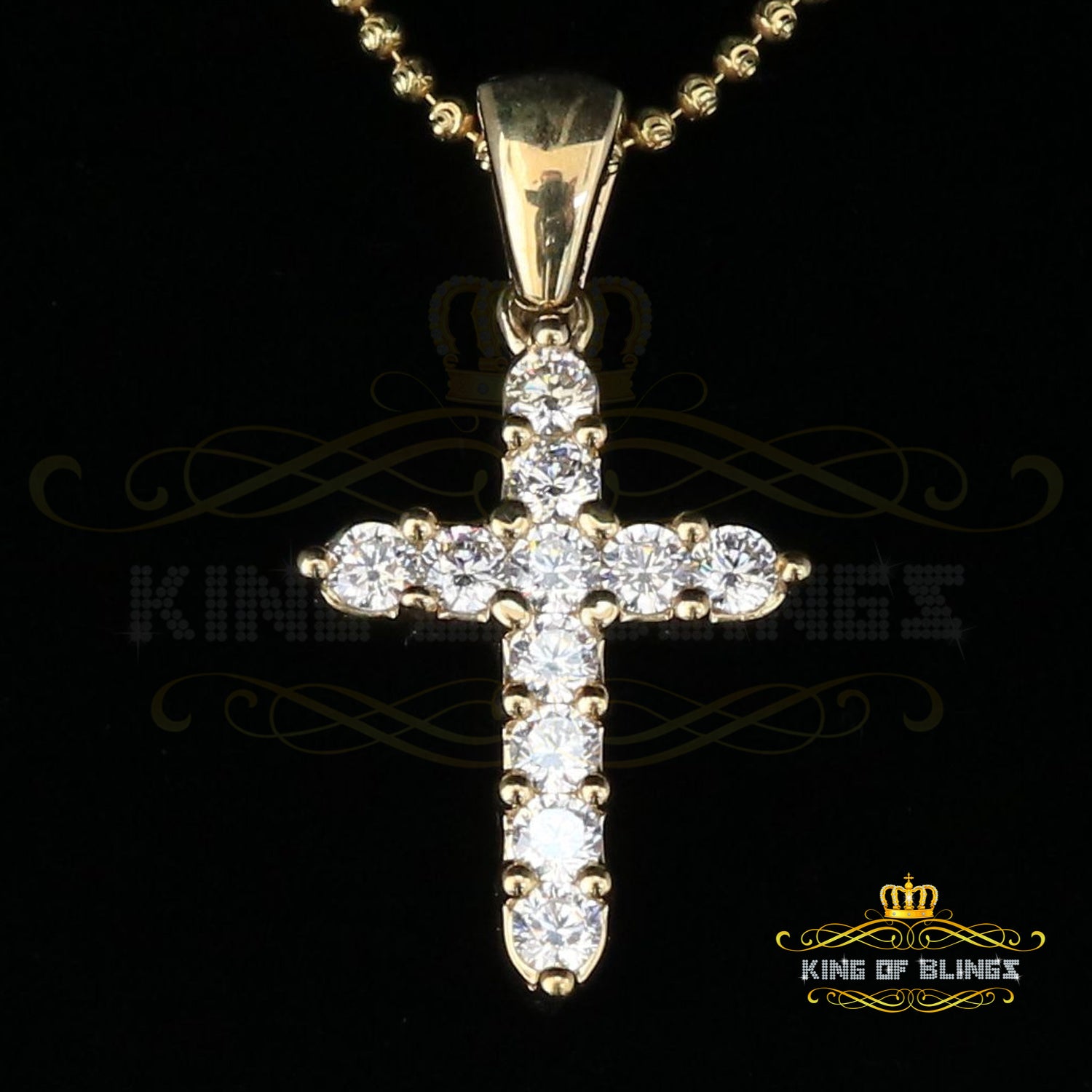 King of Bling's Yellow Sterling Silver Cross Pendant with 4.40ct Cubic Zirconia KING OF BLINGS