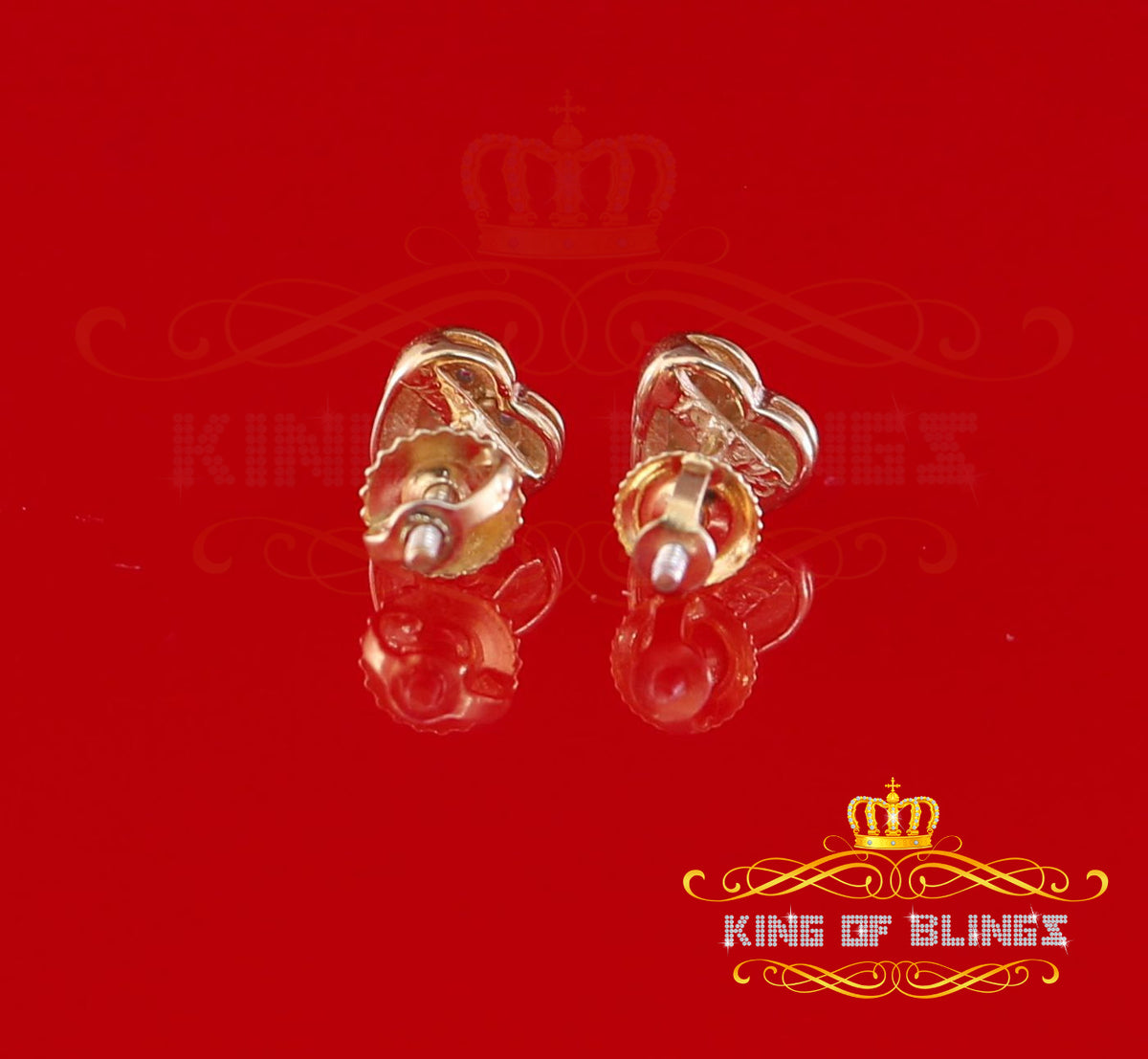 King of Blings-Aretes Para Hombre Heart 925 Yellow Silver 0.05ct Diamond Women & Men Earring KING OF BLINGS