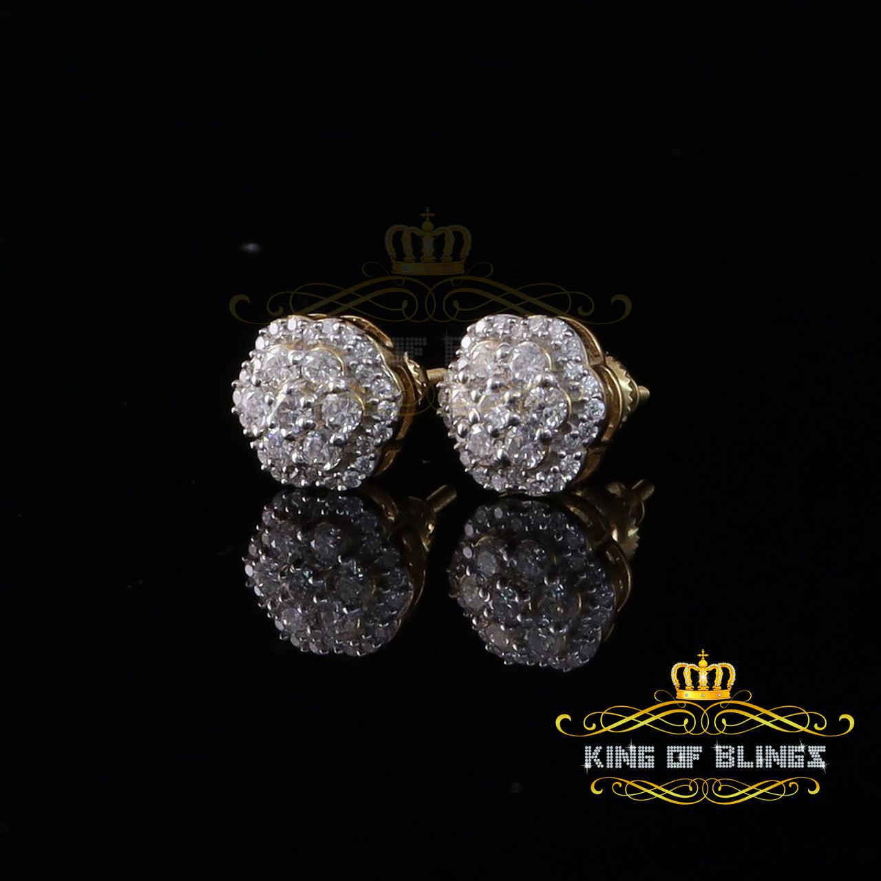 King  of Bling's 925 Sterling Silver Yellow Floral Earrings For Men's & Women's Moissanite 1.00ct