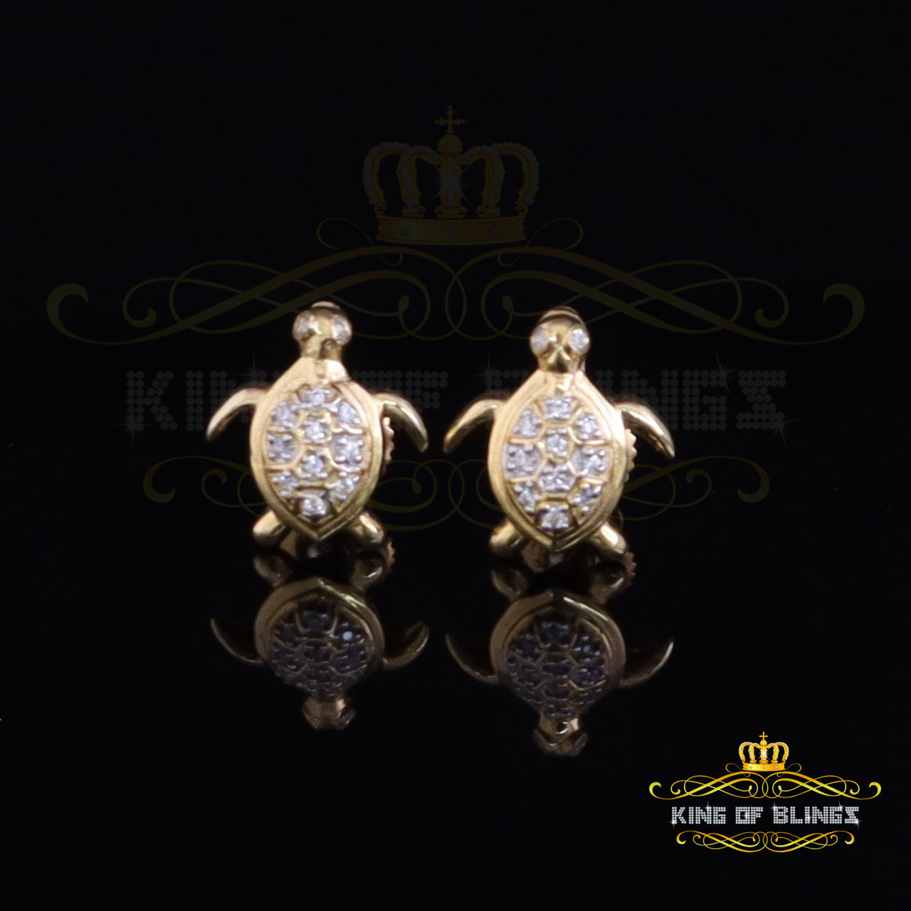 King of Bling's Women's 0.14ct Cubic Zirconia Turtle Stud Earrings Yellow 925 Sterling Silver