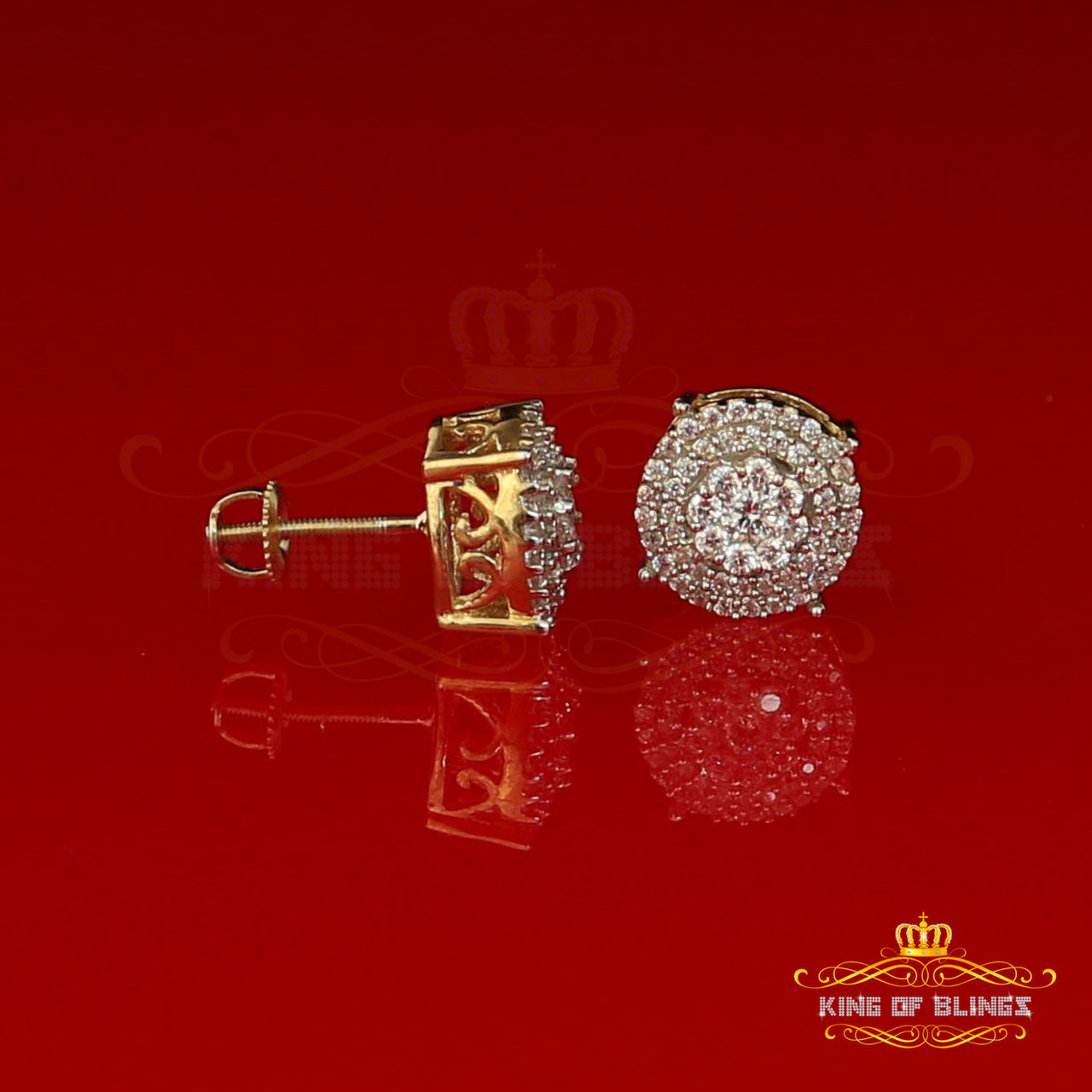 King of Bling's 925 Yellow Sterling Silver 0.83ct Cubic Zirconia Women's Hip Hop Round Earrings