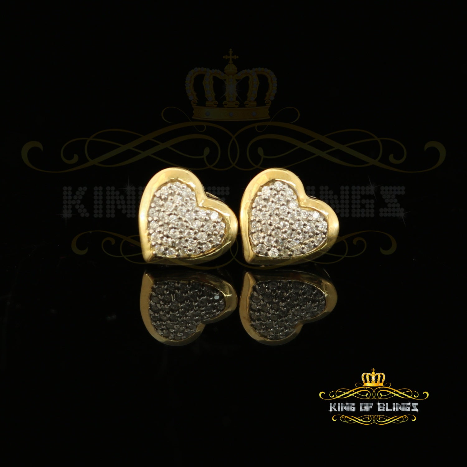King of Bling's Aretes Para Hombre 925 Yellow Silver 0.71ct Cubic Zirconia Heart Women's Earring KING OF BLINGS