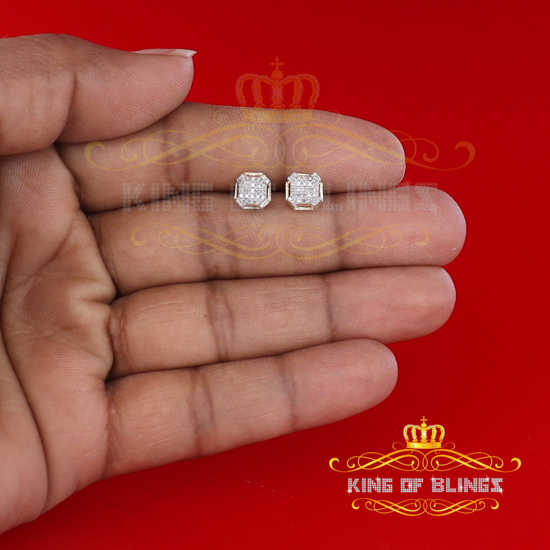 King of Blings-0.20ct Diamond Yellow 925 Sterling Silver Stud Earrings For Women's And Men's