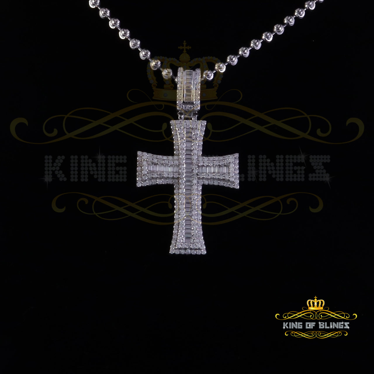 King Of Bling's 925 White Sterling Silver 2.25ct VVS D Clr. Moissanite Cross Pendant for Women's KING OF BLINGS