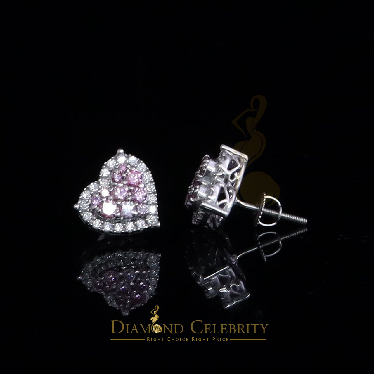 King  of Bling's New Men's/Women's 1.25ct VVS 'D' Pink Moissanite 925 Silver White HEART Earrings