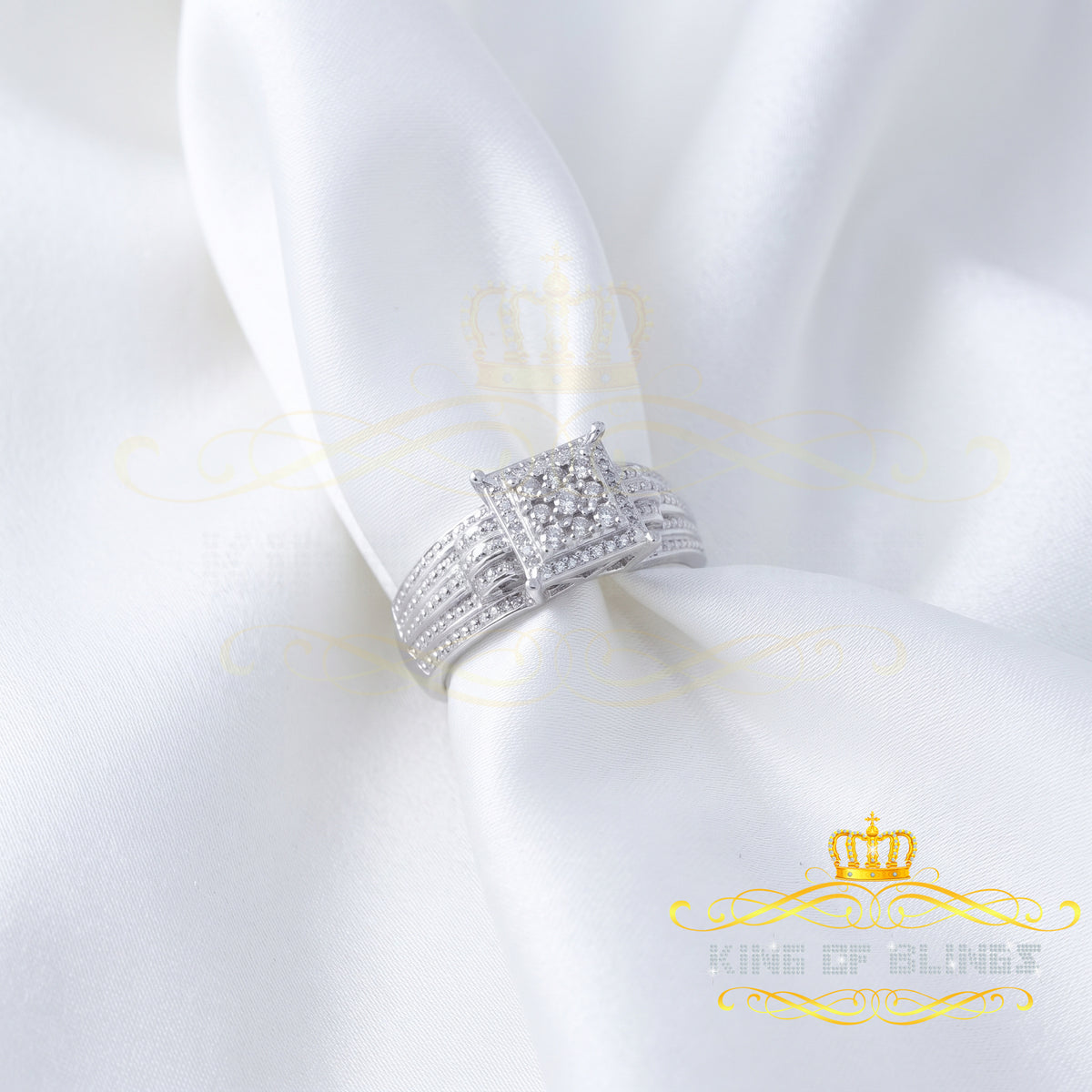 King Of Bling's 0.10CT Real Diamond 925 Sterling White Silver Fashion Square Womens Ring Size 7 KING OF BLINGS