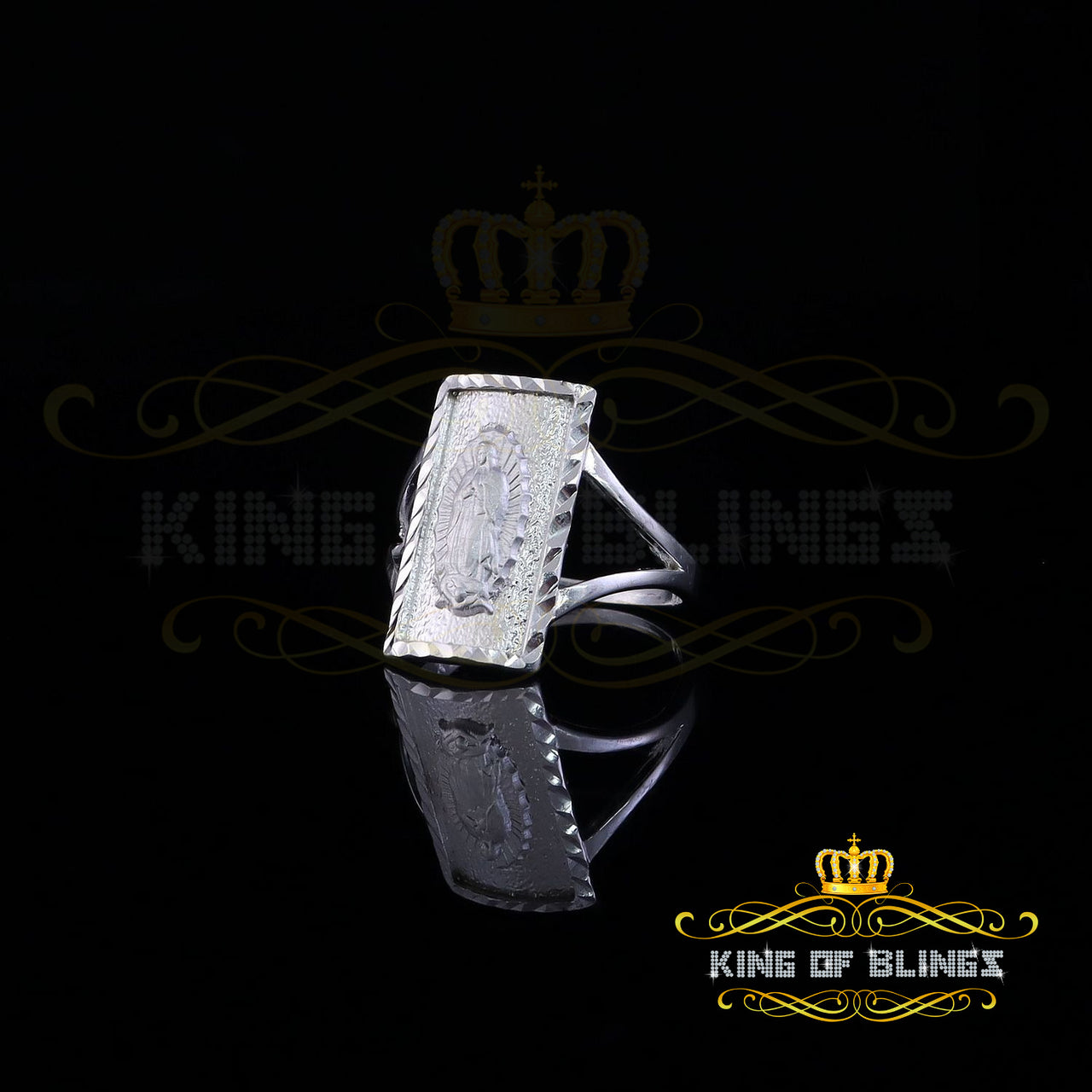 KING OF BLINGSOur Lady Guadalupe White 925 Silver Virgin Merry Protection Shield Ring SZ 7