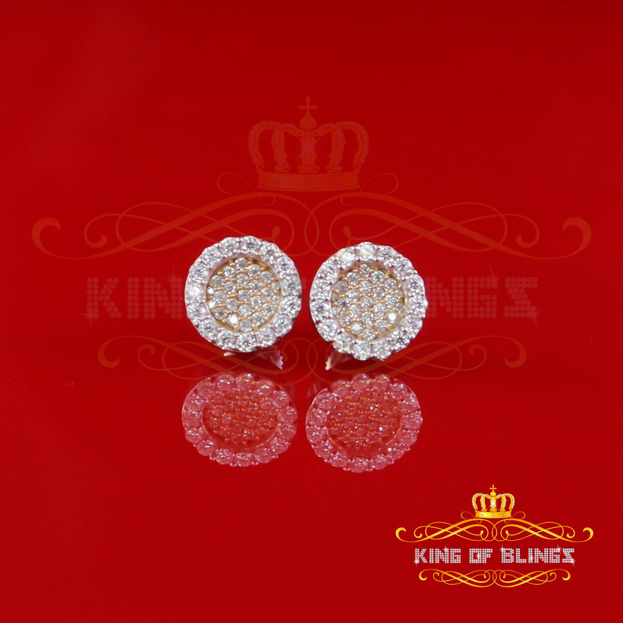 King  of Bling's 925 Yellow Silver 0.66ct VVS 'D' Moissanite Round Stud Earring Men's/Womens King of Blings