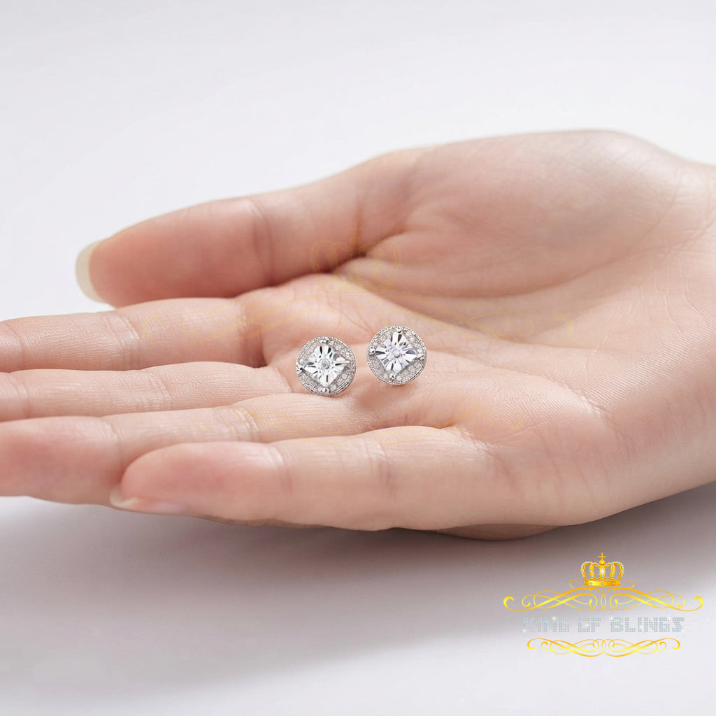King Of Bling's 0.10ct Diamond 925 Sterling Silver White For Men's/Women's Stud Round Earrings KING OF BLINGS