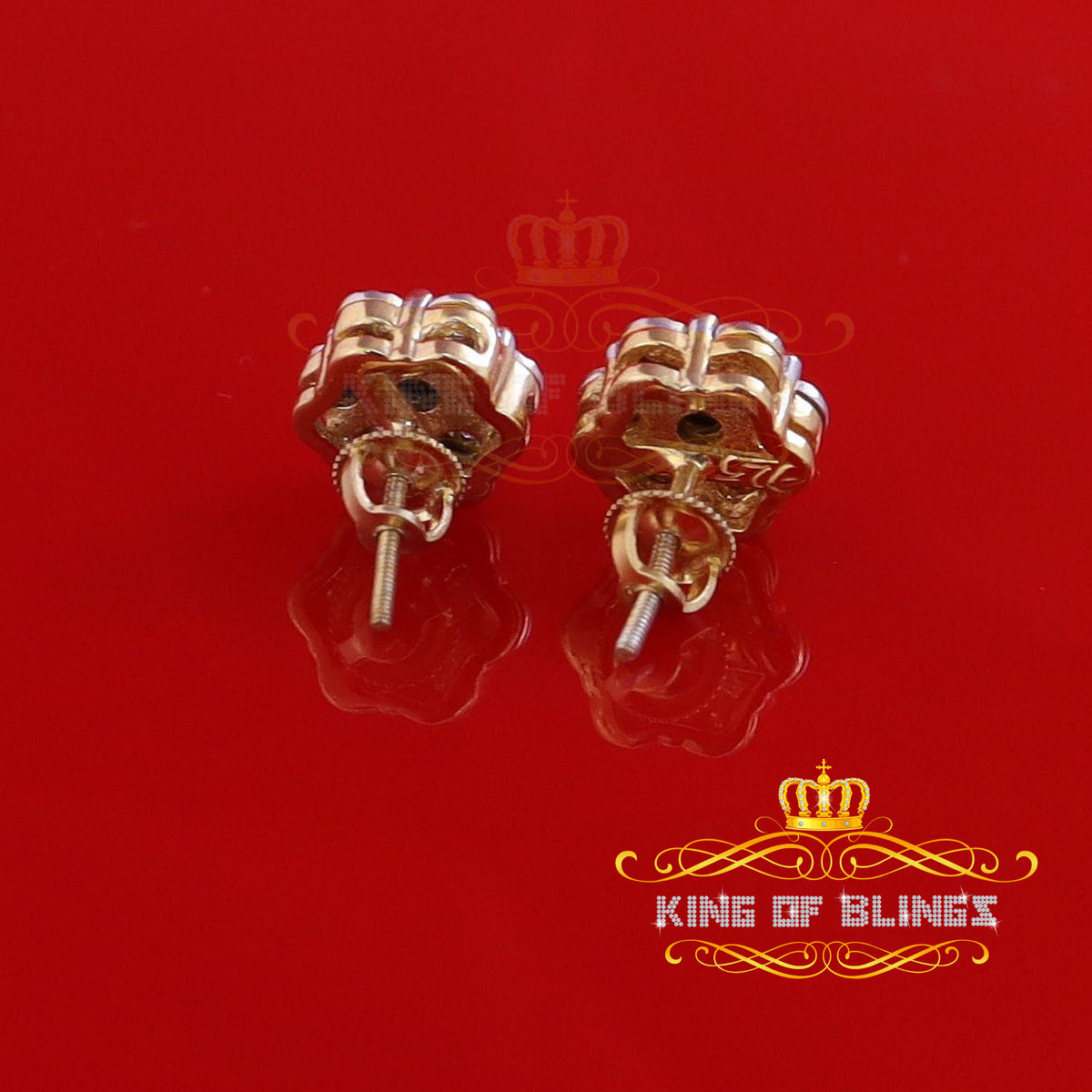 King Of Bling's 0.05ct Diamond Sterling Silver Yellow Floral Style Earrings For Men's & Women's KING OF BLINGS