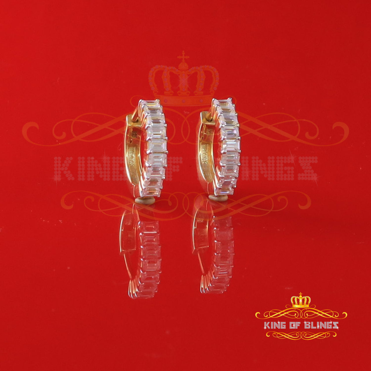 King  of Bling's 1.66ct Moissanite Baugutte Yellow 925 Sterling Silver Women's Hoop Earrings