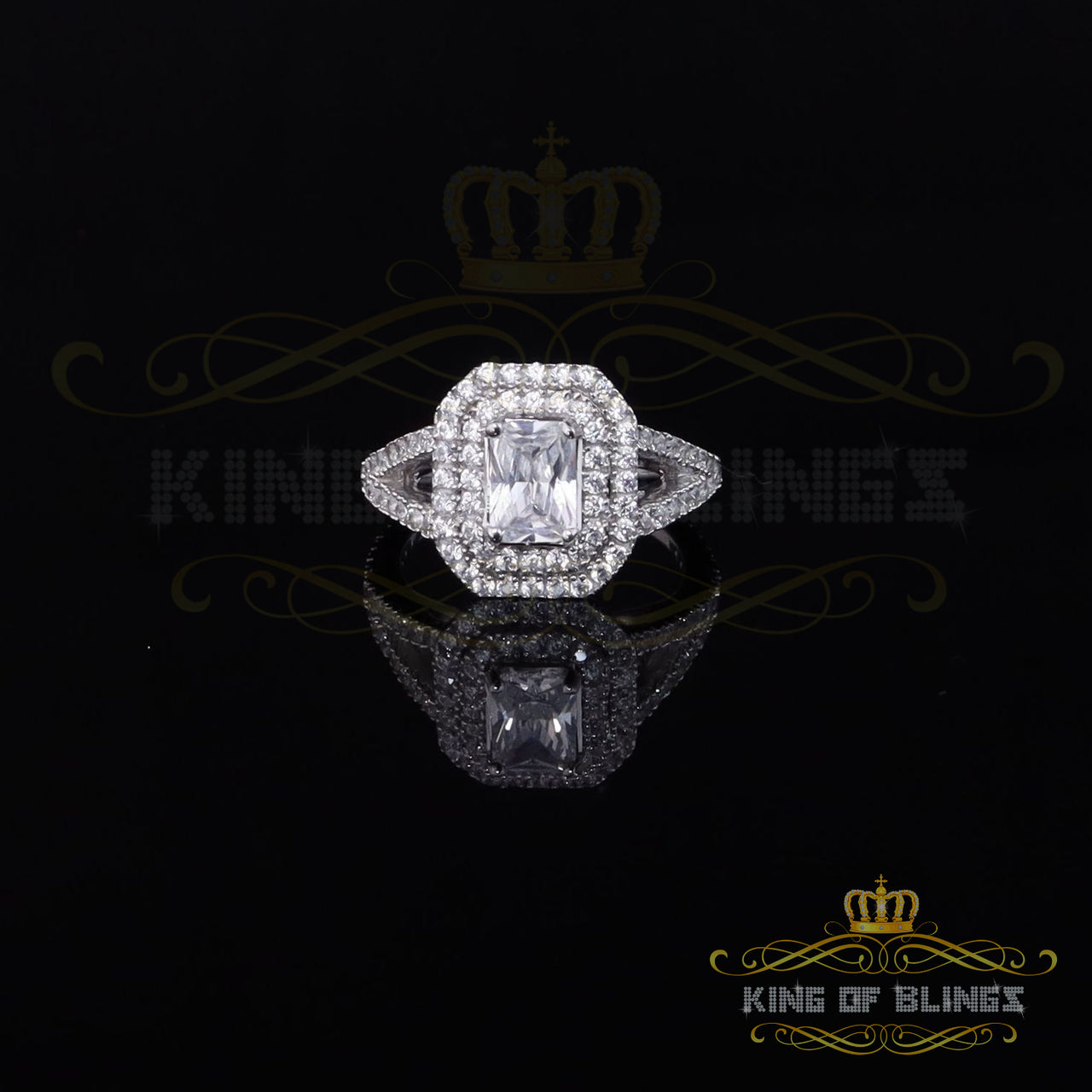 King Of Bling's2.44ct Cubic Zirconia Sterling White Silver Emerald Cut Wedding Women Ring SZ 7