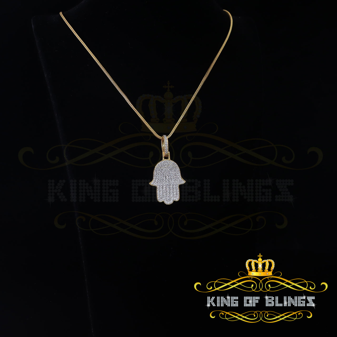 King Of Bling's Promise Yellow Sterling silver "HAMSA" Shape Pendant with 3.38ct Cubic Zirconia