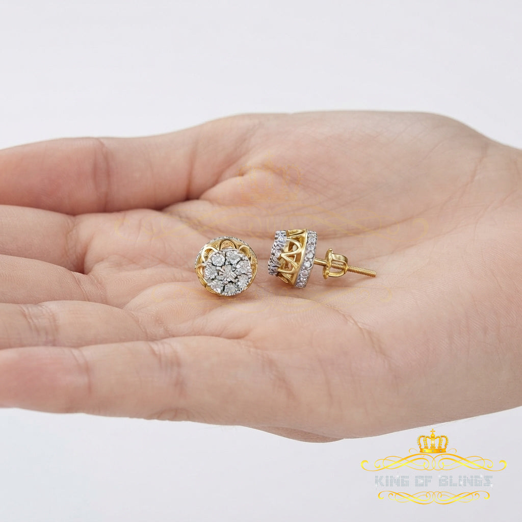 King Of Bling's 0.05ct Diamond Stud Earrings For Women Yellow 925 Sterling Silver Stud For Men KING OF BLINGS