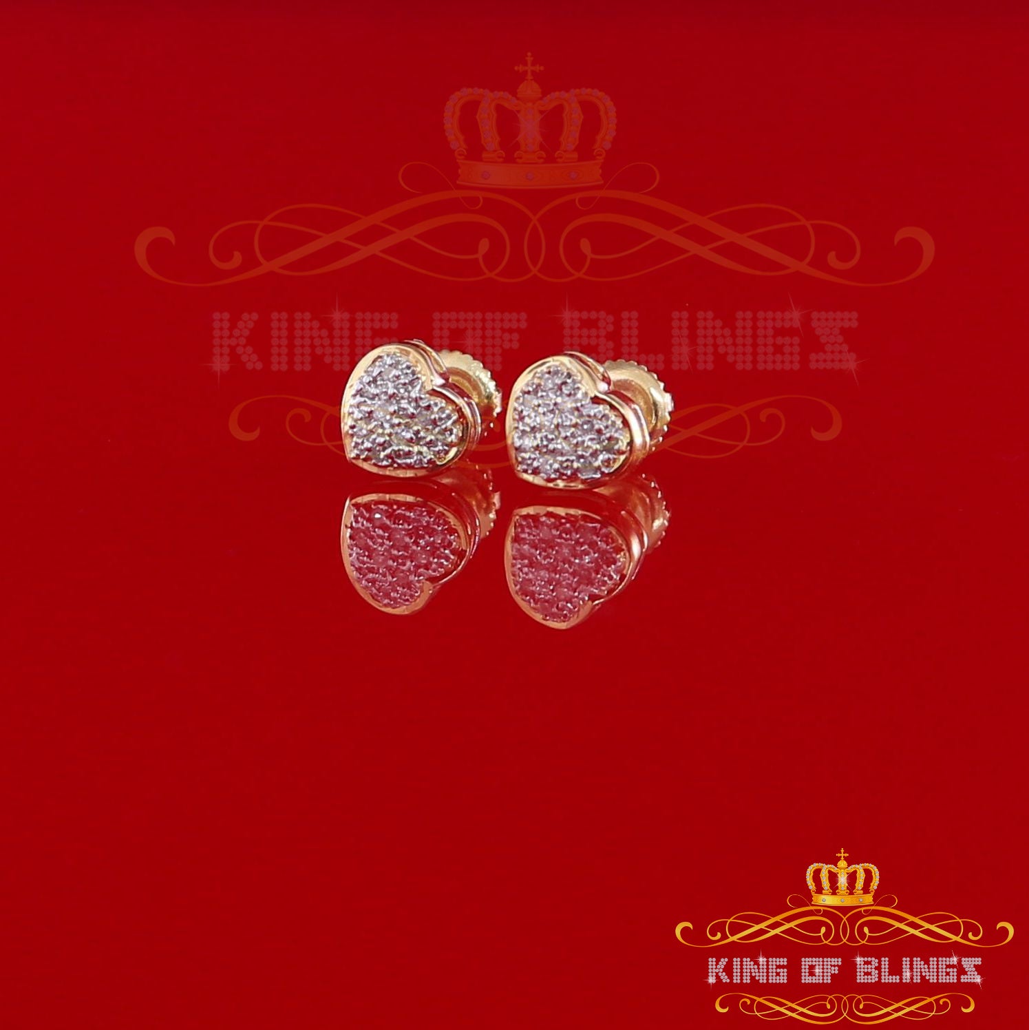 King Of Bling's 10K Real Yellow Gold Real Diamond 0.08CT Men's/Women's Stud Micro Heart Earring KING OF BLINGS