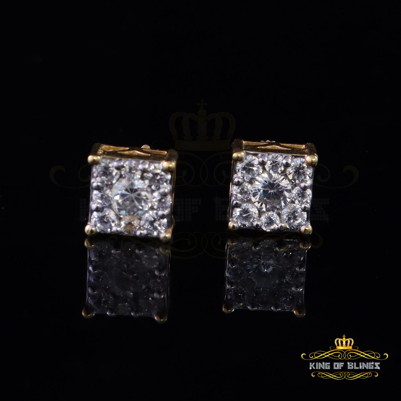 King of Bling's Hip Hop 925 Yellow Silver 1.68ct Cubic Zirconia Women's / Men's Square Earrings