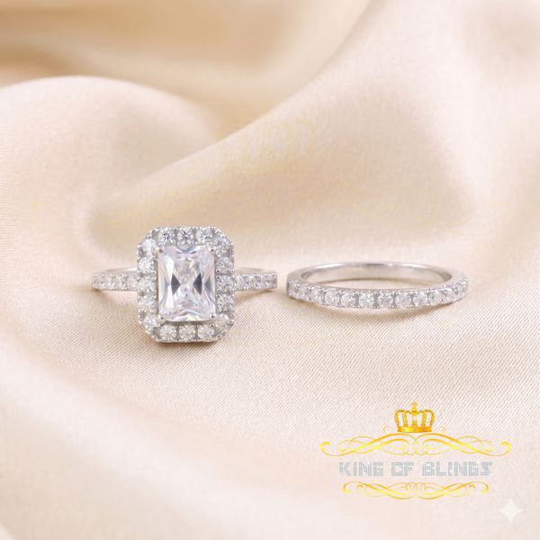 King Of Bling's2.97ct Cubic Zirconia Emearld Shape White Silver With Women Bridal Ring Size 7 KING OF BLINGS