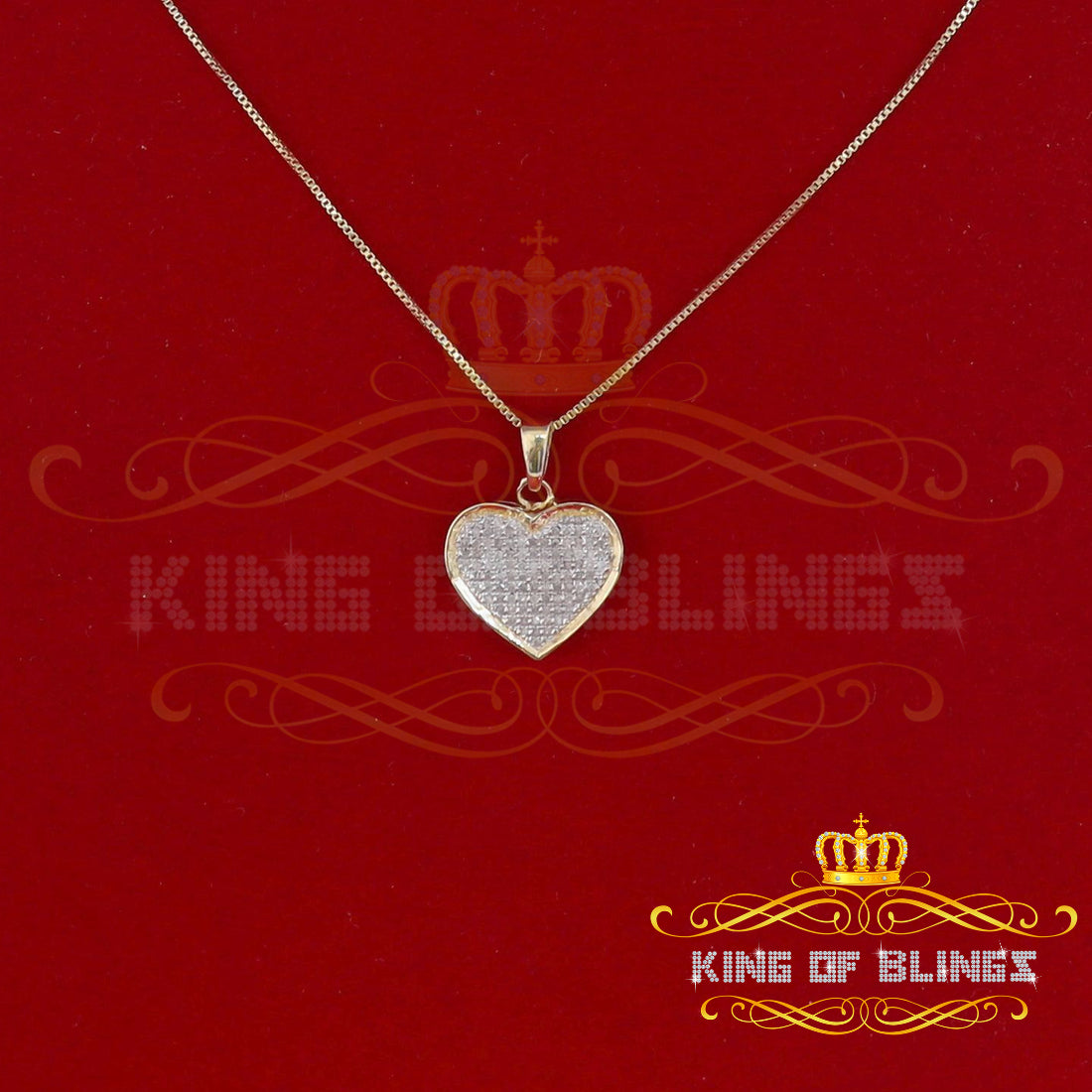 King Of Bling's Real 0.25ct Diamond 925 Sterling Silver HEART Charm Necklace Yellow Pendant KING OF BLINGS