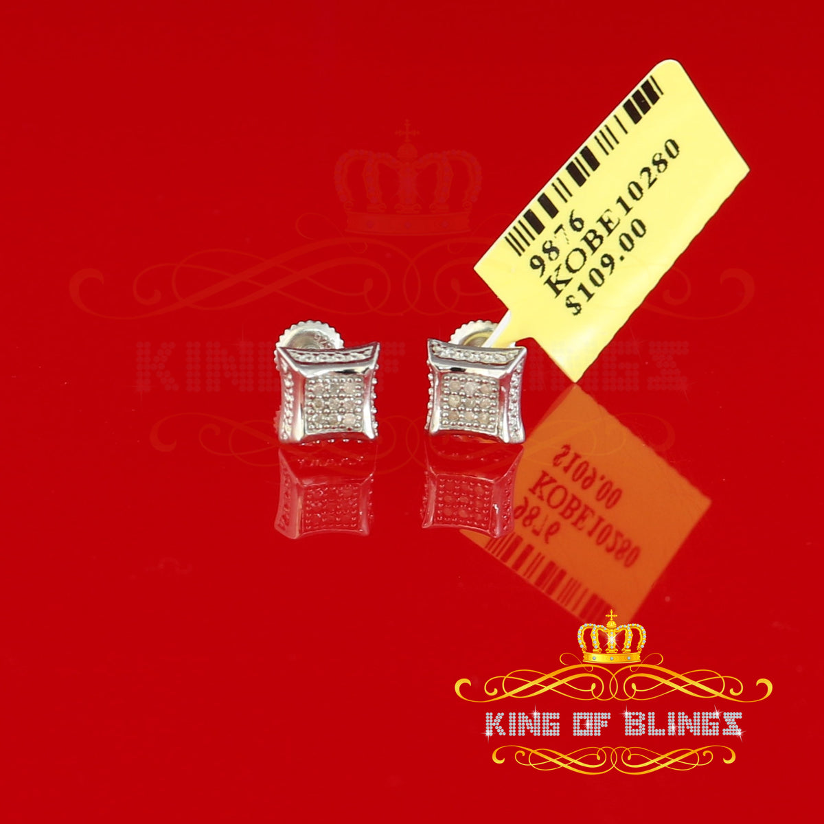 King Of Bling's 0.05ct Real Diamond 925 Sterling Silver Women's & Men's White Kite Stud Earring KING OF BLINGS