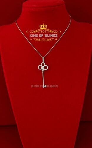 King Of Bling's 925 White Sterling Silver Charm Key Shape Pendant with 0.71ct Cubic Zirconia