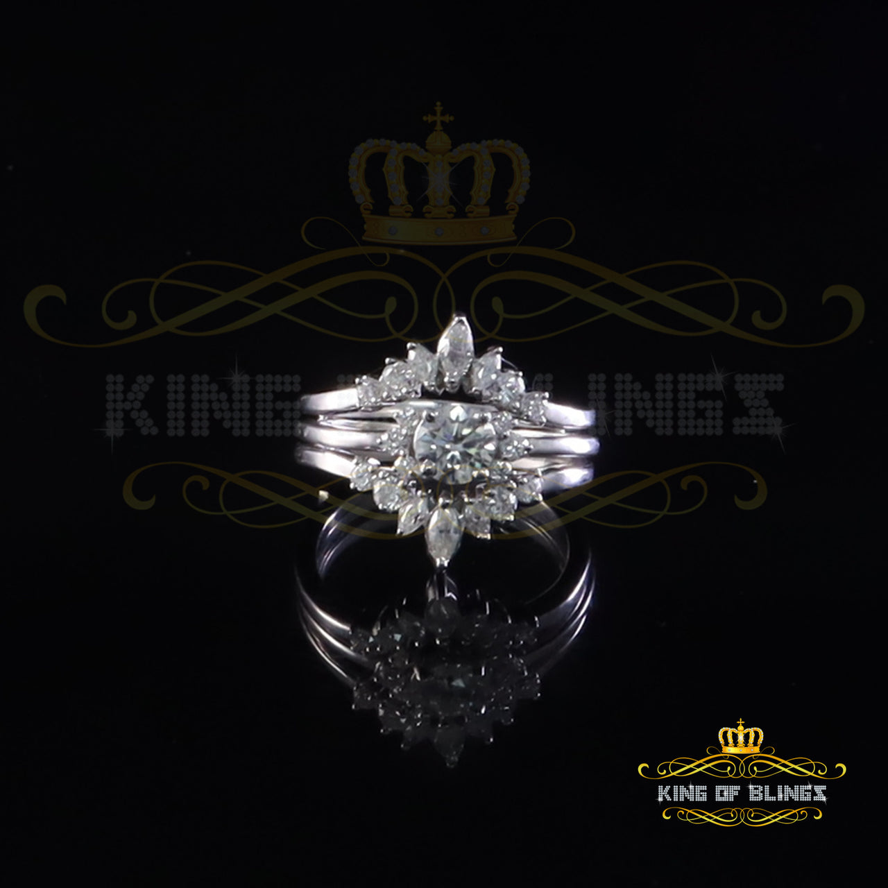 King of Bling's Womens 925 Sterling Silver White 1.25ct VVS 'D' Moissanite Bridal Rings Size 7 King of Blings
