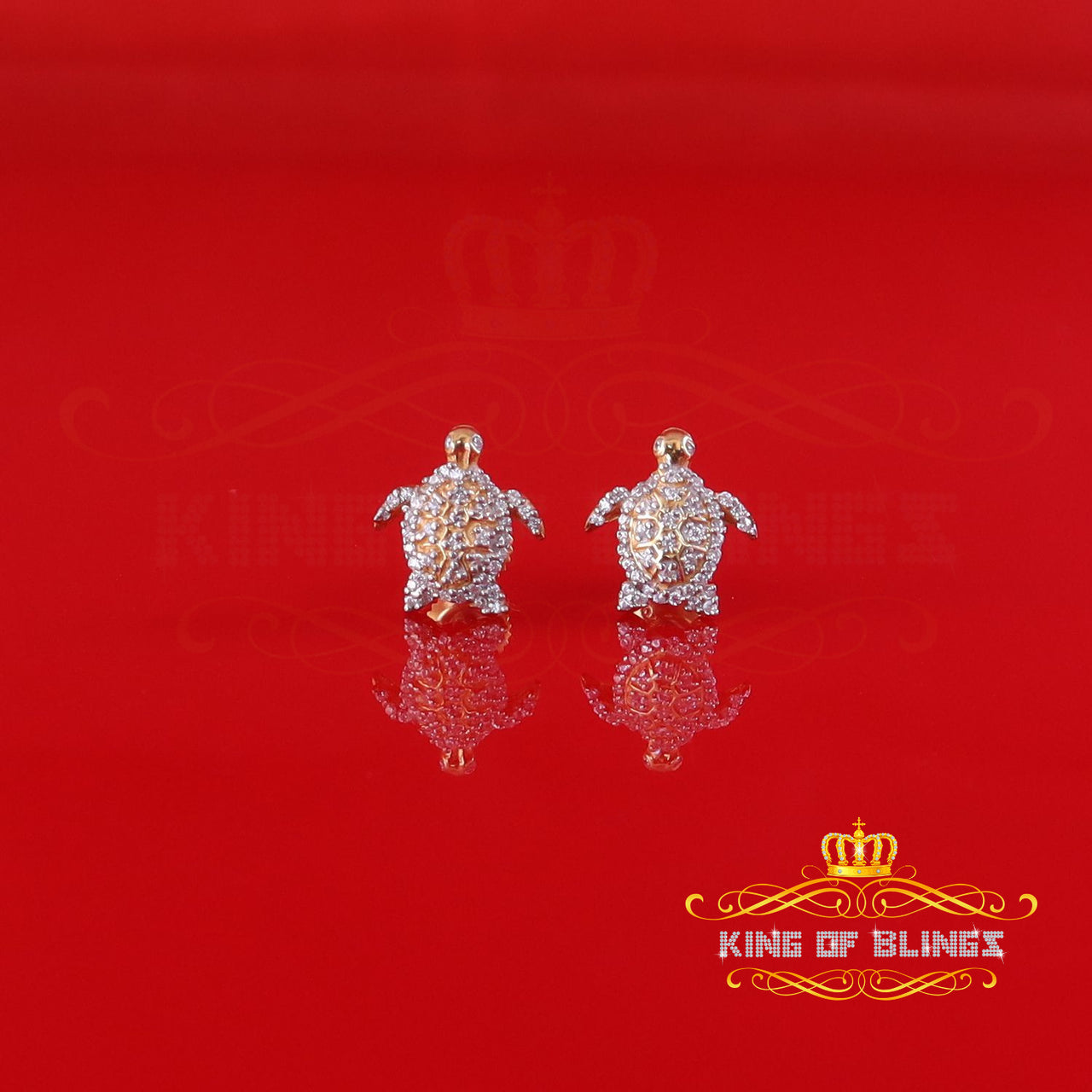 King of Bling's 925 Sterling Yellow Silver 0.50ct Cubic Zirconia Turtle Earring Women & Men's