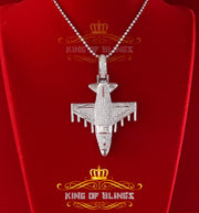 White 925 Sterling Silver AIROPLANE Shape Charm Pendant 2.45ct Cubic Zirconia KING OF BLINGS