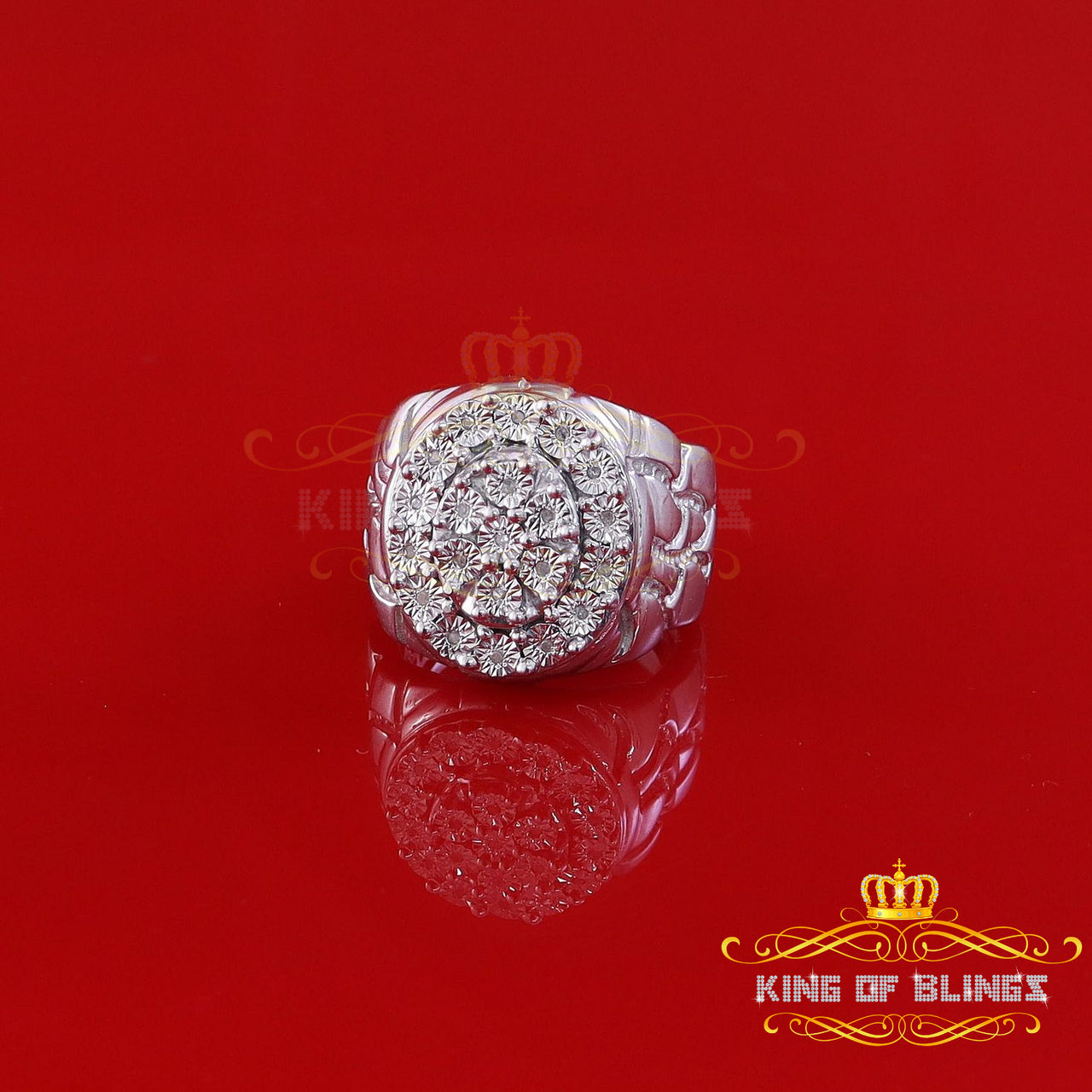 King Of Bling's 0.10CT Real Diamond 925 Sterling White Silver Style Round Womens Ring Size 8