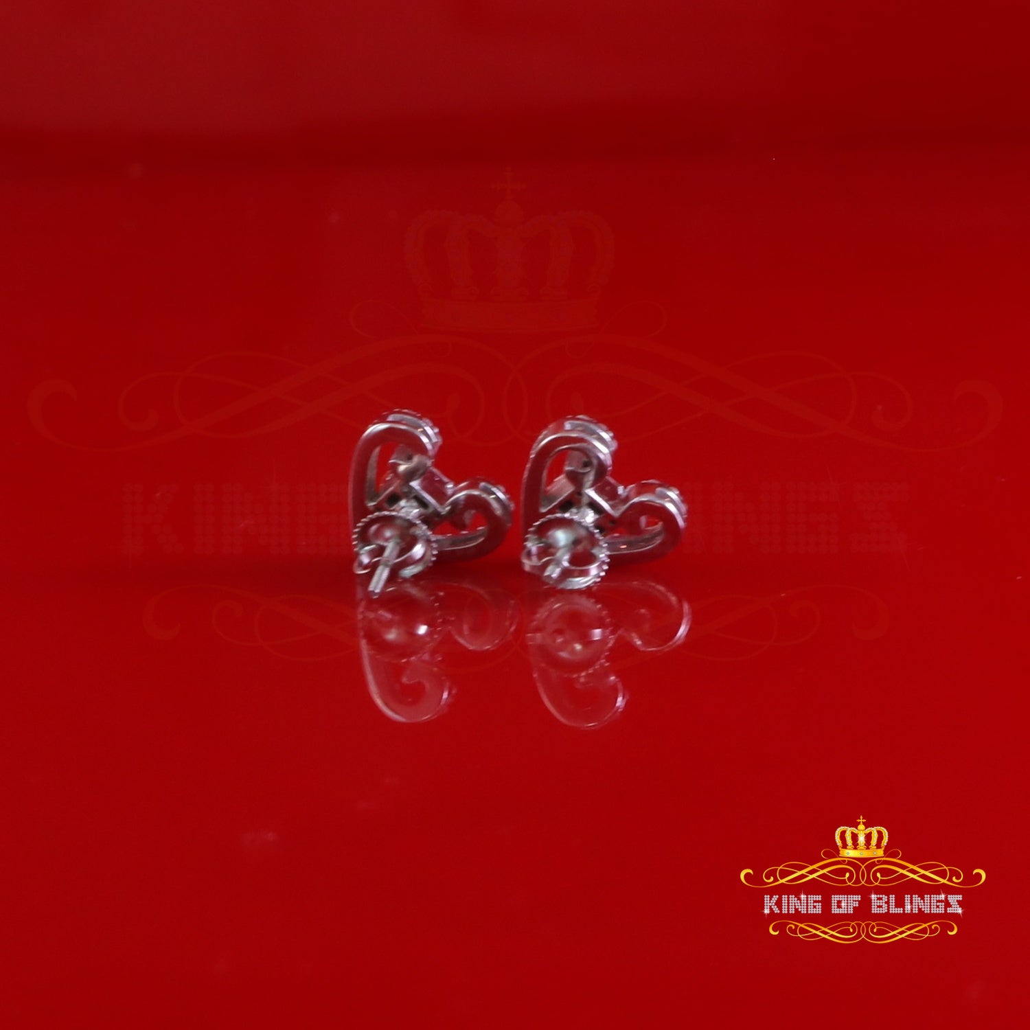 King of Bling's Men/Women Stud 925White Silver Heart Baguette Earrings 1.00ct VVS D Moissanite KING OF BLINGS