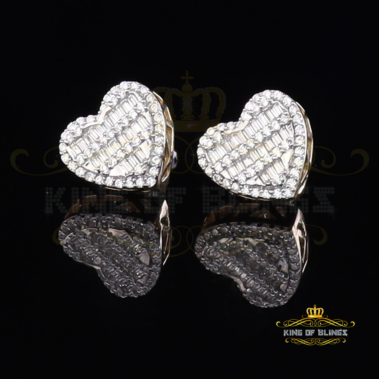 King of Bling's 925 Yellow Sterling Silver 1.48ct Cubic Zirconia Men's & Women's Heart Earrings KING OF BLINGS